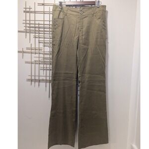 Cabi Charlie Trouser Olive Green Linen Blend Wide Leg Pants Women's 10 Mid Rise
